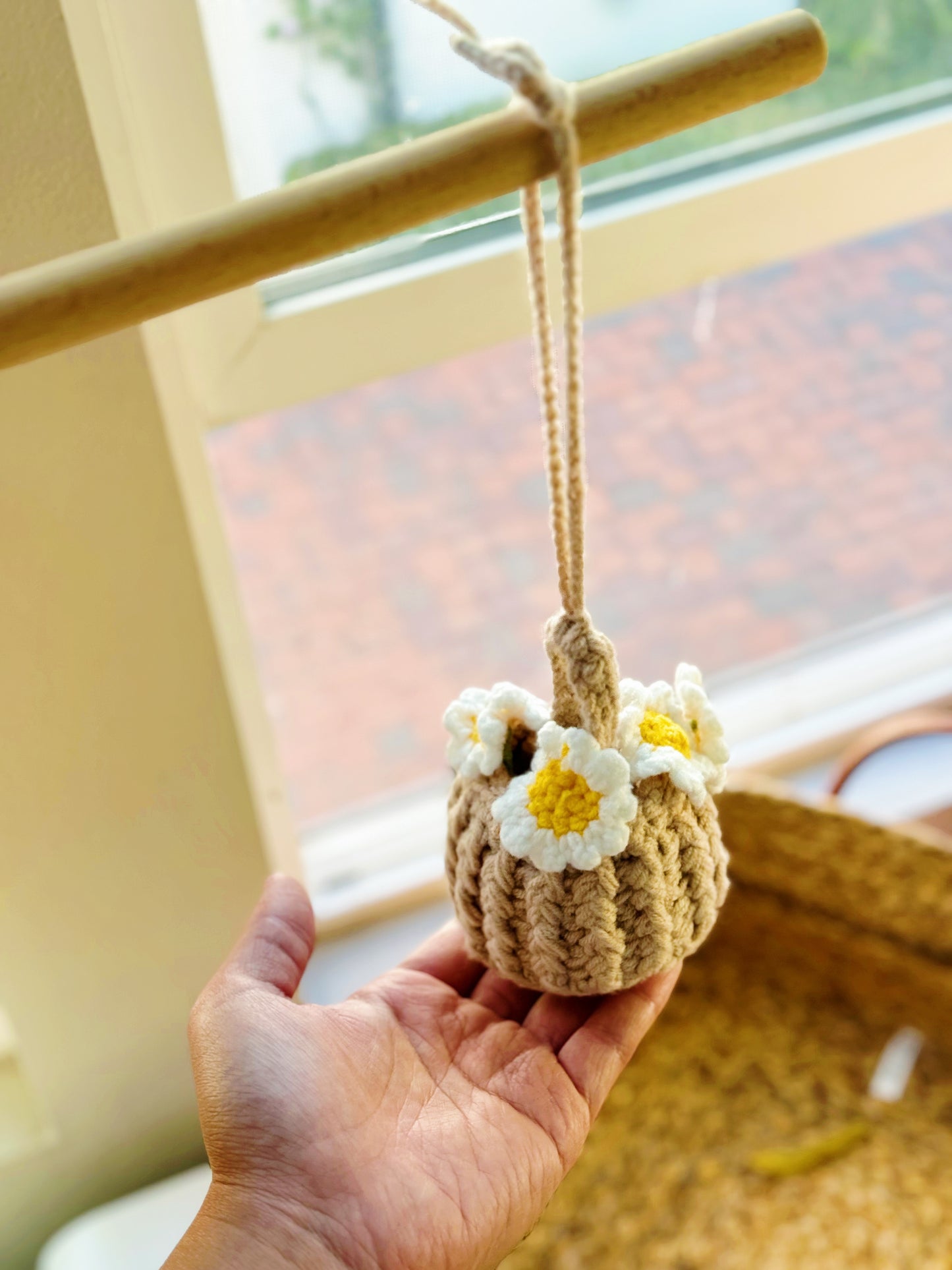 Crochet Flower Basket Car Hanger