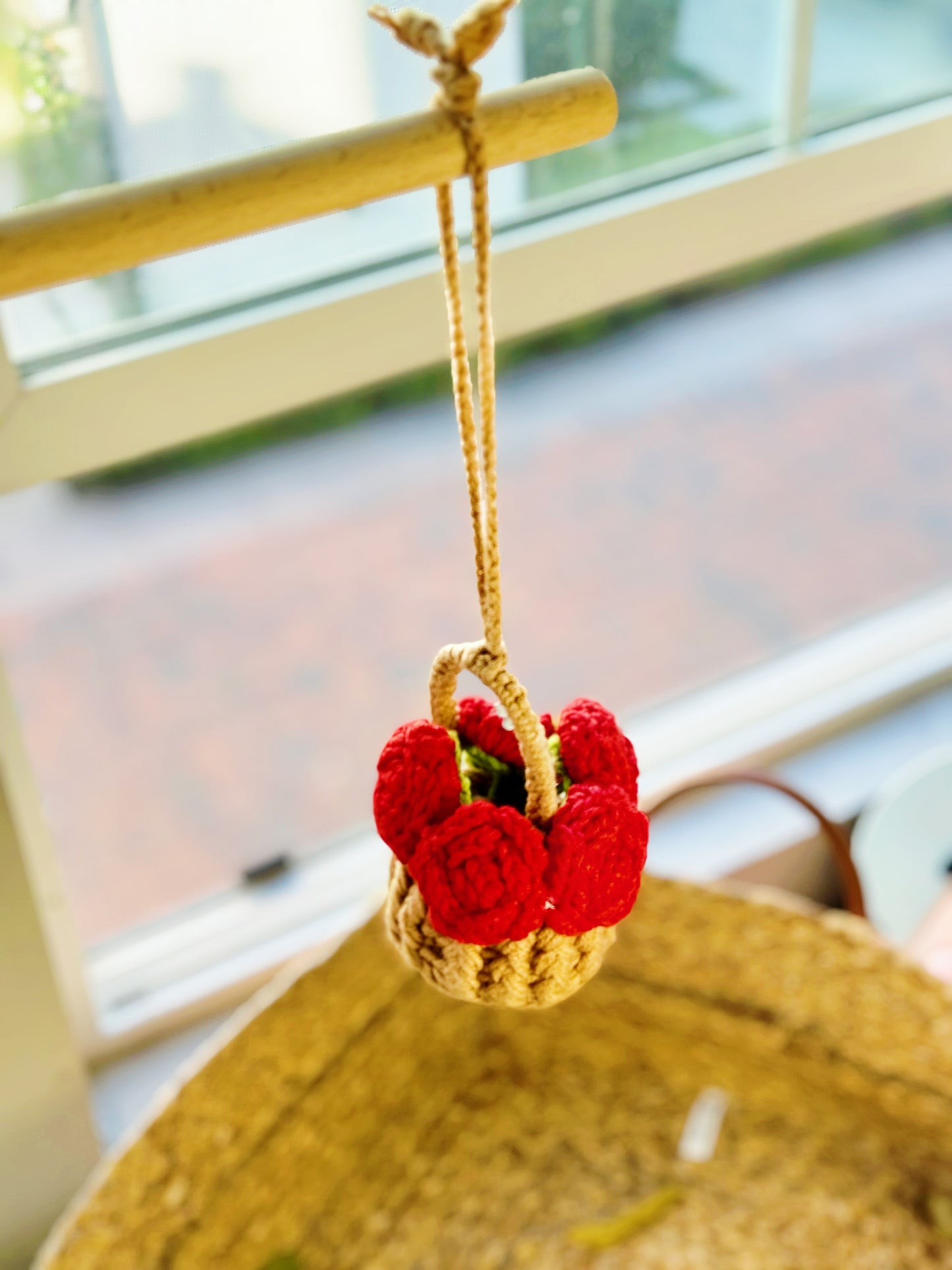 Crochet Flower Basket Car Hanger