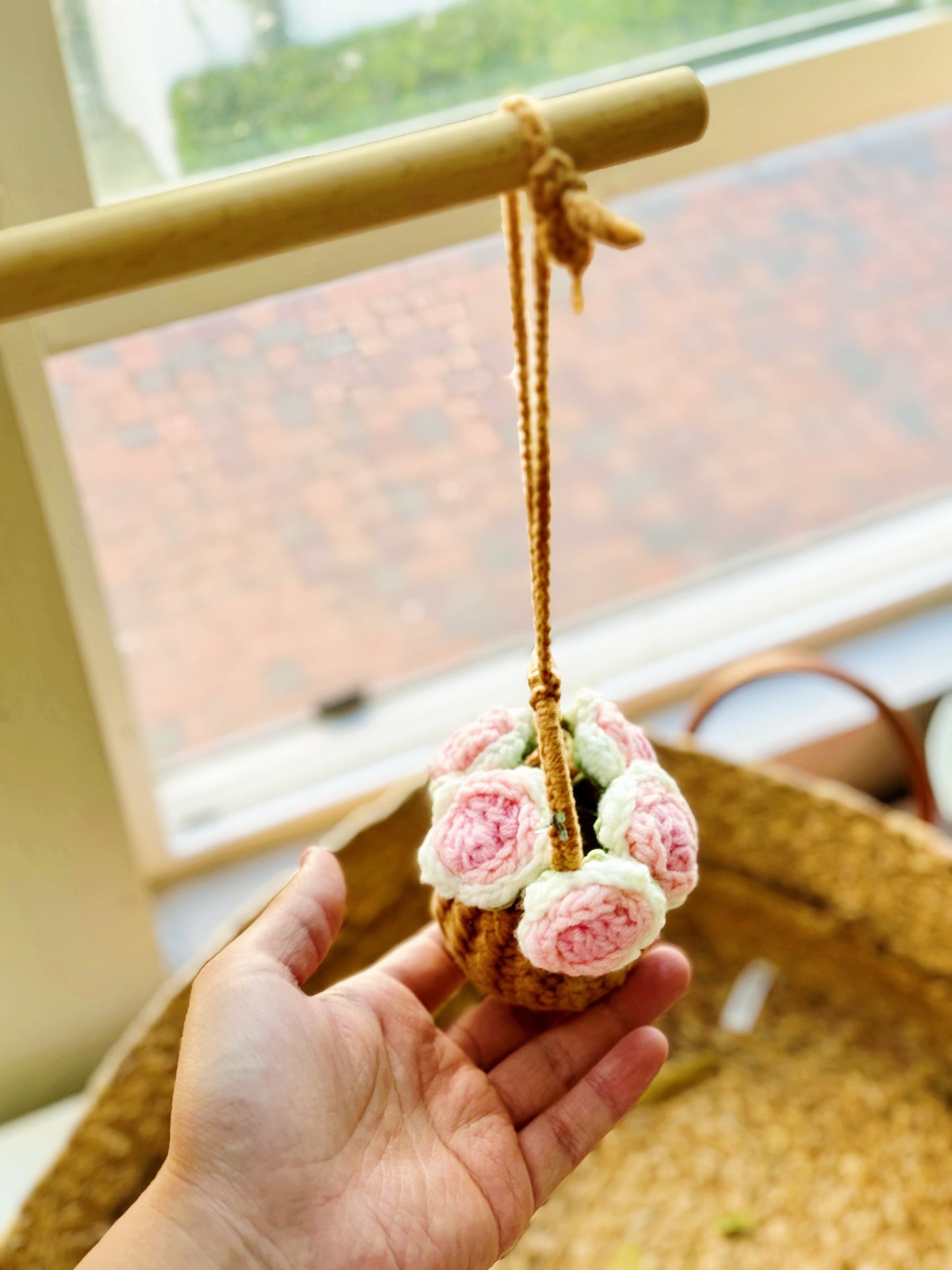 Crochet Flower Basket Car Hanger