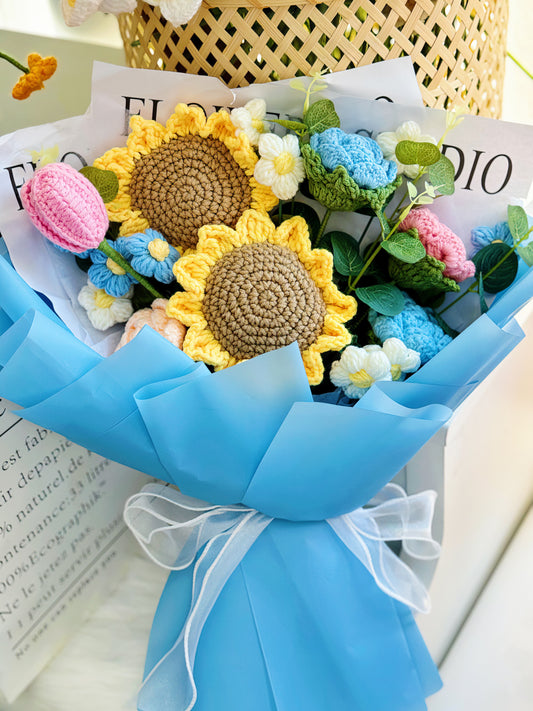 Jumbo Assorted Crochet Bouquet with Blue Wraps