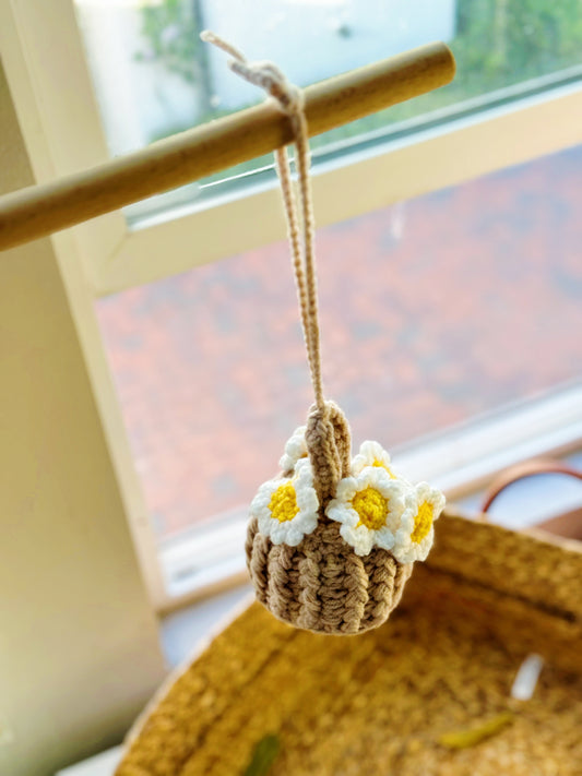 Crochet Flower Basket Car Hanger