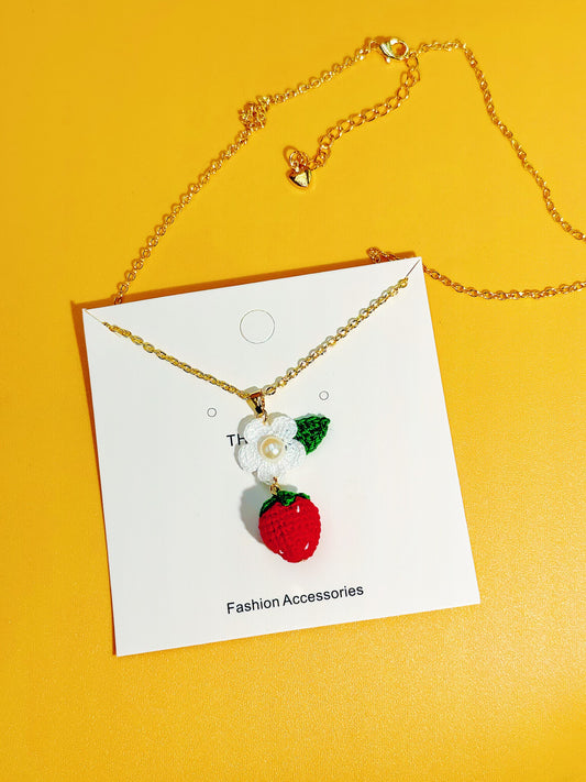 Strawberry with white flower Necklace